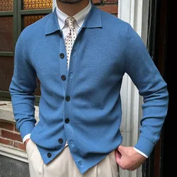 2023 High Quality Sweater Cardigan Men Knitting Pocket Sweaters Fall Solid Color Top Slim Bottomed Lapel Men Winter Warm Coat