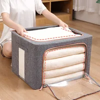 High Capacity Storage Bag with Built-in Steel Frame Foldable Cotton Storage Box for Clothes Blanket Quilt jeans Closet Organizer 1