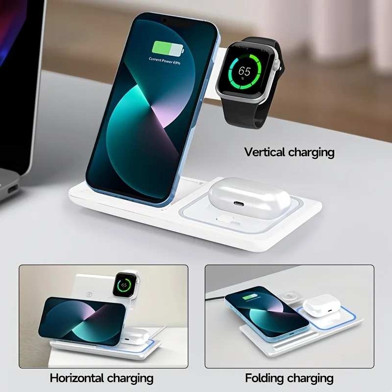 3-in-1 Wireless Charging Fast Foldable For MagSafe Charger Stand for iPhone 16/15/14/13/12 Pro Max iWatch Ultra10-2 AirPods 3/2