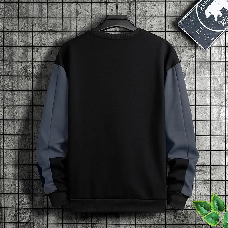 2023 Autumn New Multi Panel Contrast Print Round Neck Fashion Trendy Sweater Men Clothing