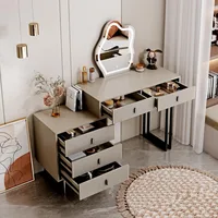 White Dressing Table with Mirror and Light, Small Makeup Table with 5 Drawers, Modern Makeup Table with Adjustable Cabinets 2