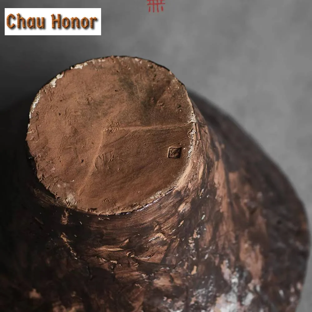 Japanese Black Coarse Pottery Flower Pot Handmade Large Vases Decorated with Floral Ornament Arrangements 22cm Basket Home Craft