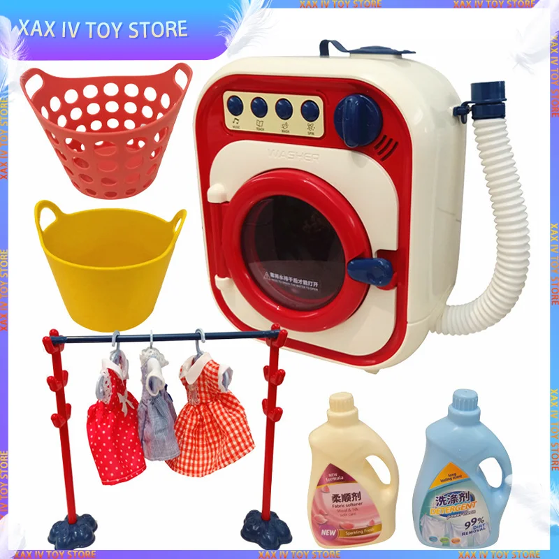 

New Kids Washing Machine Toy Pretend Play House Mini Simulation Electric Toys Rotate Kinetic Cleaning Preschool Toys For Girls