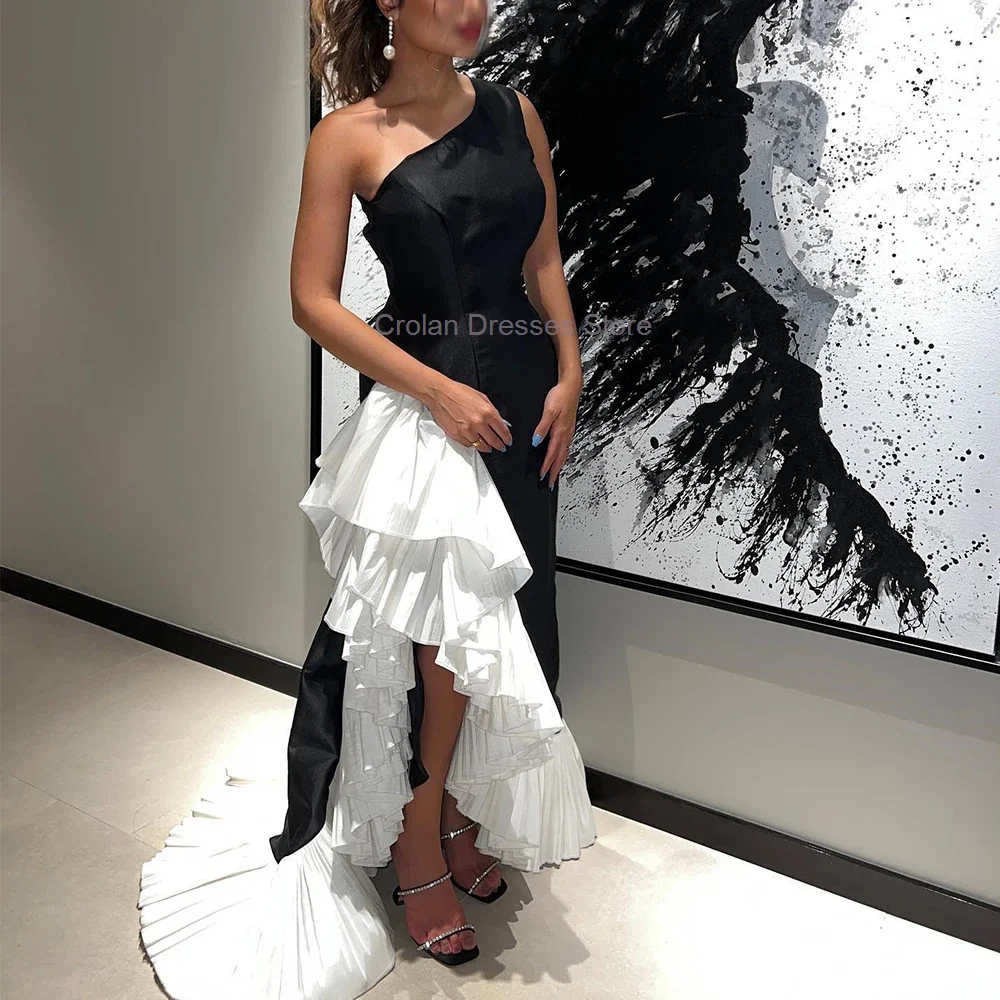 

Prom Dress One Shoulder Side Split Sleeveless Pleats Saudi Arabia Sweep Train Satin Evening Party Gowns Robes De Soirée 2024