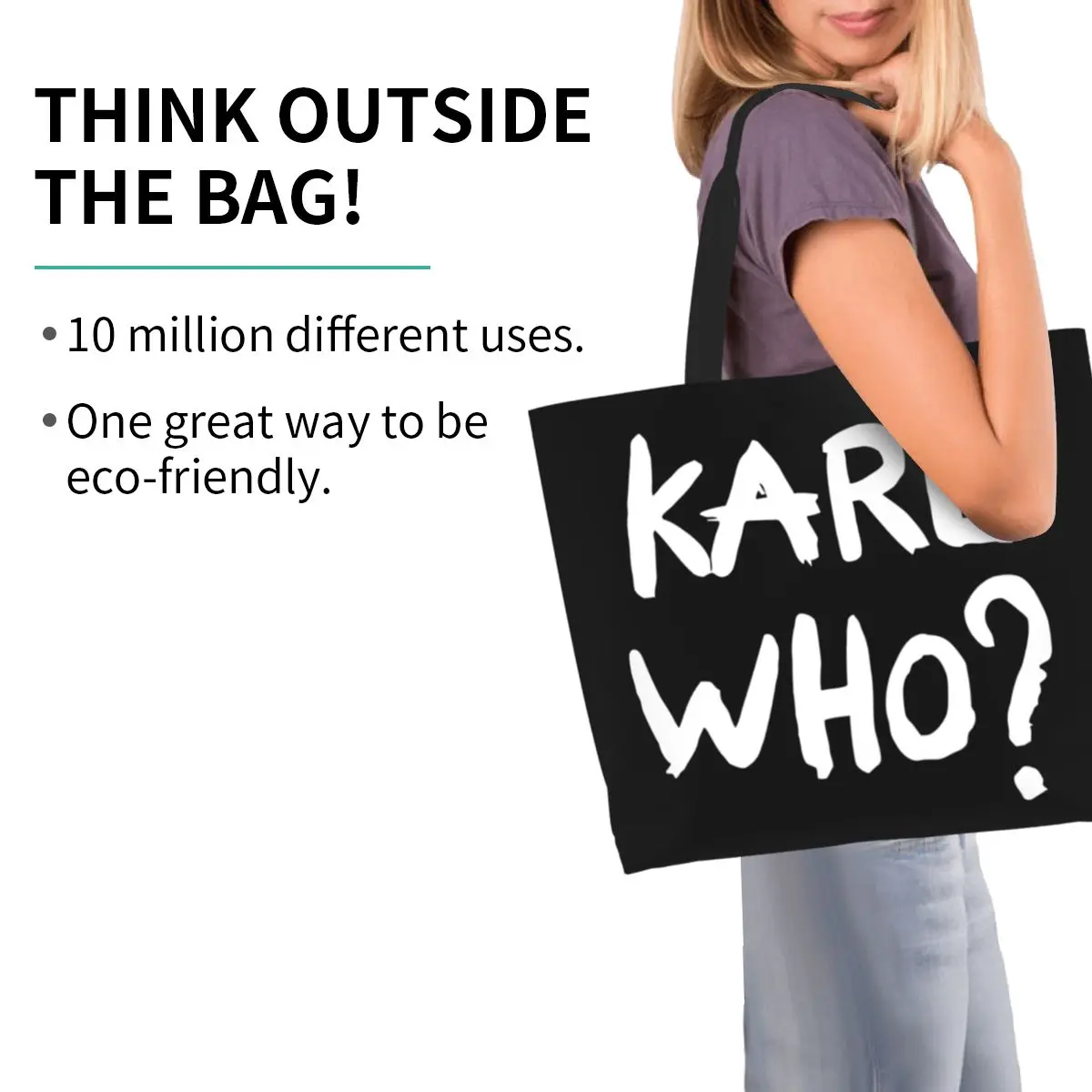 Kawaii Karl Who Slogan Shopping Tote Bags Reusable Canvas Groceries Shopper Shoulder Bag