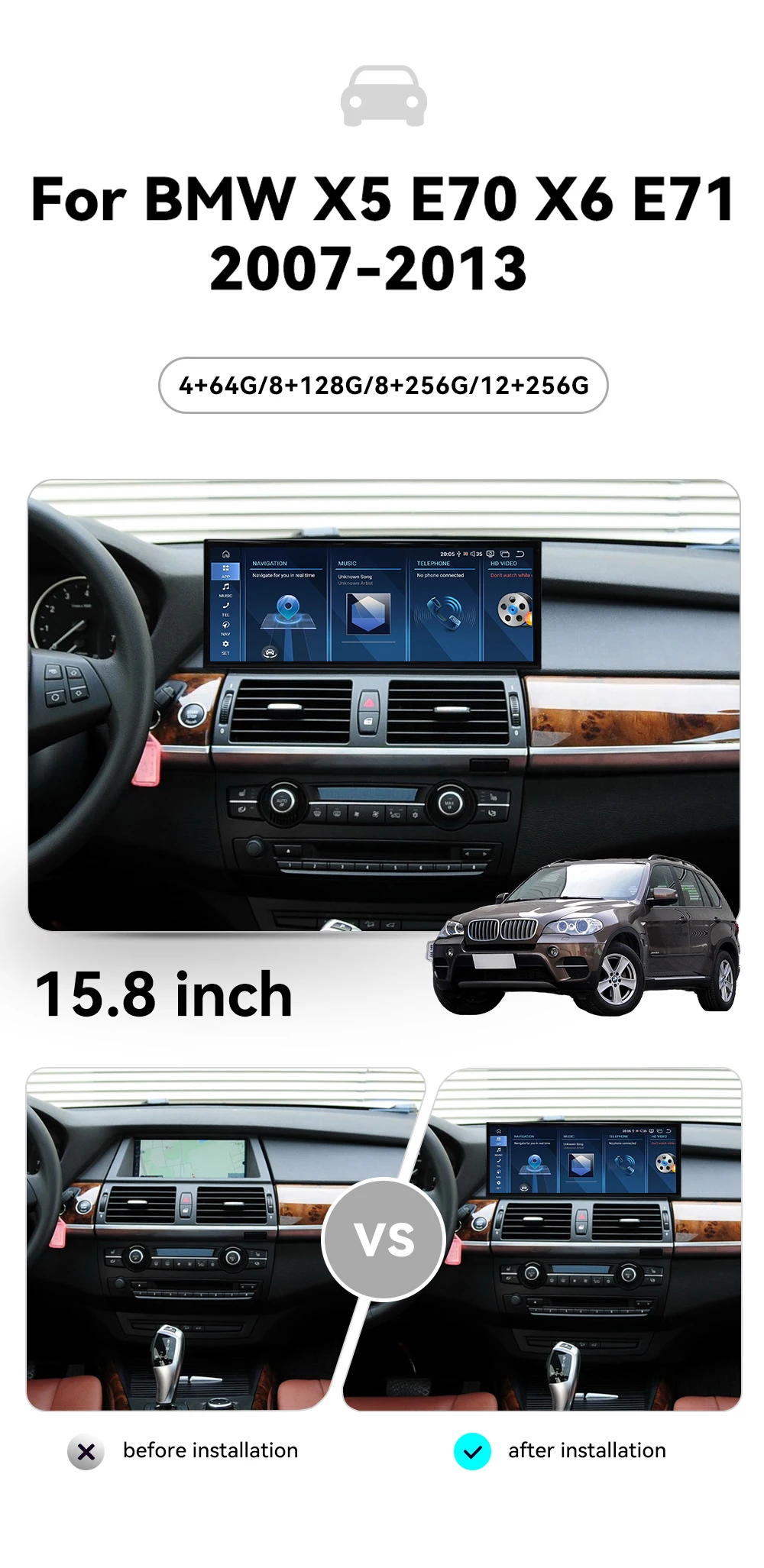 15.8 Inch Qualcomm 680 Android 13 Carplay For BMW X5 E70 X6 E71 2007-13 Car Mult