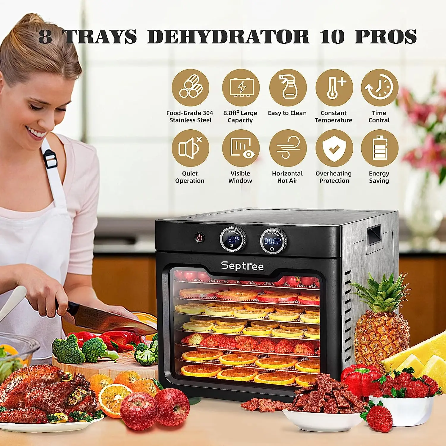 220V 8 Trays Food Dried Fruit Machine Dryer For Vegetables Dried Fruit Meat Stainless Steel Dehydrator Fruit Drying Machine 4