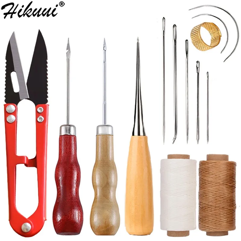 LeatherSewingKitWithWaxedThreadNeedlesHookAwlsYarnScissors