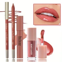 3pcs/Set Nude Matte Velvet Lip Makeup Lip Liner + Lipstick + Lip Oil Long-lasting Waterproof Matte Lipstick Matte Lip Kit 1