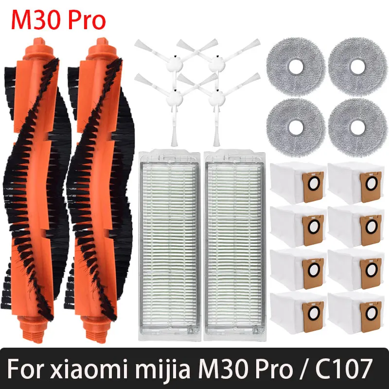 

For Xiaomi Mijia M30 Pro / C107 Accessories Mop Cloth Dust Bag Hepa Filter Main Brush Robot vacuum cleaner Spare Parts