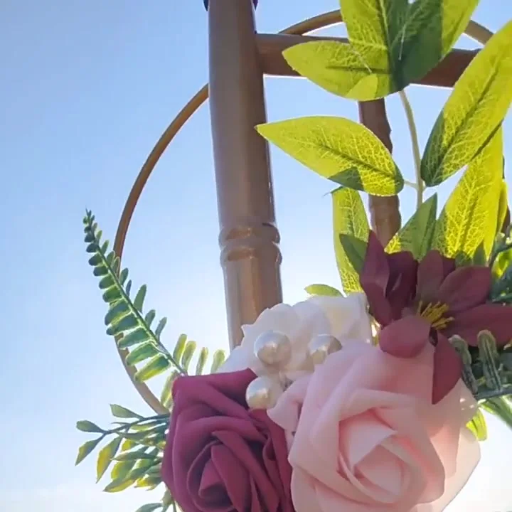 Wedding Floral Hoop Wreath - Bridesmaid Handheld Garland With Roses & Eucalyptus, Blue