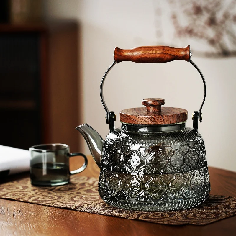期間限定セール Borosilicate High Embossed 1000ML Glass Tea With Teapot 工芸品