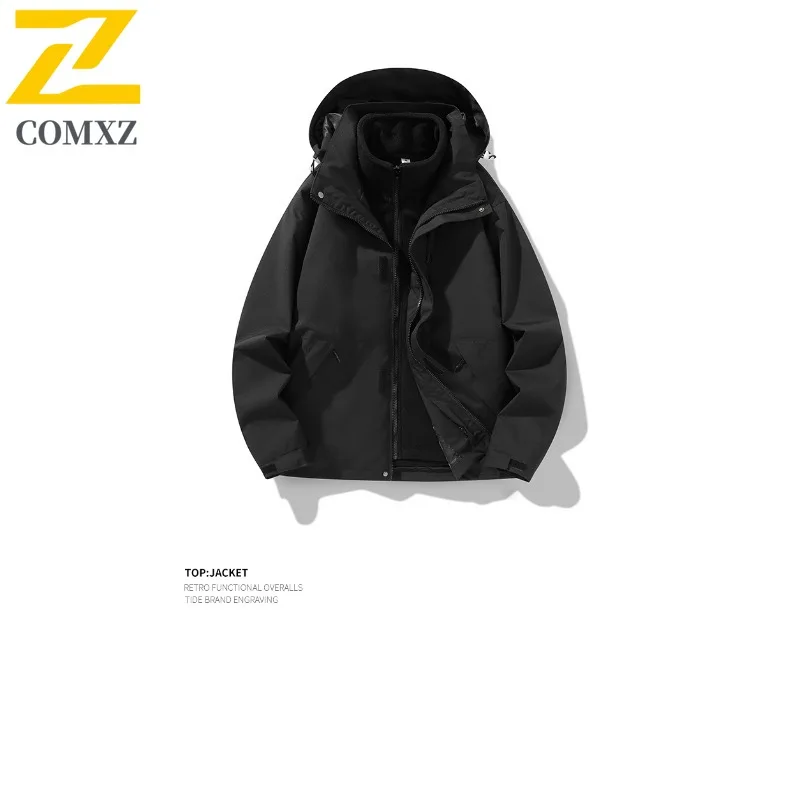 COMXZ Men's Trench Coat Windproof Loose Detachable Hood Travel Hiking Rainproof Coat Work Breathable Scratch Resistant Outerwear