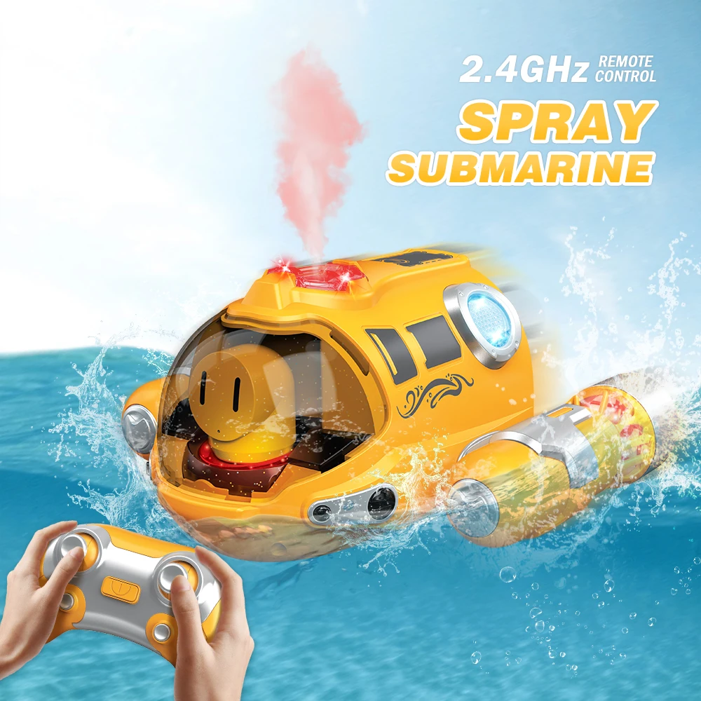 

Spray RC Boat Kids Toy 2.4G Remote Control Boat Waterproof Submarine with Lights Pool Outdoor Water Games Electric Childern Gift