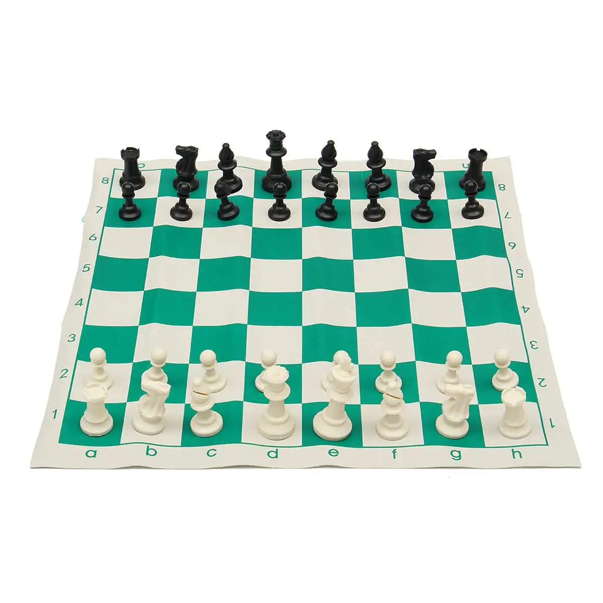 

Tournament Chess Set Plastic Filled Chess Pieces and Green Roll-up Vinyl Chess Board Game with Bag