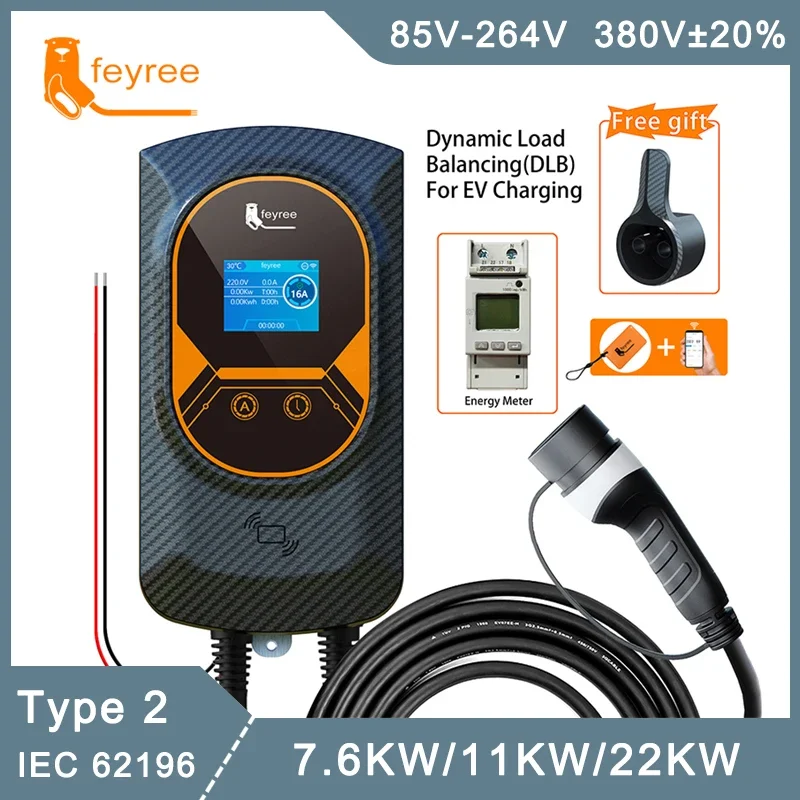 Feyree Ev Charger Type2 Cable 32A 7.6Kw Carico Dinamico Blancing Evse Wallbox App Funzione 11Kw 22Kw Stazione Di Ricarica Auto Elettrica