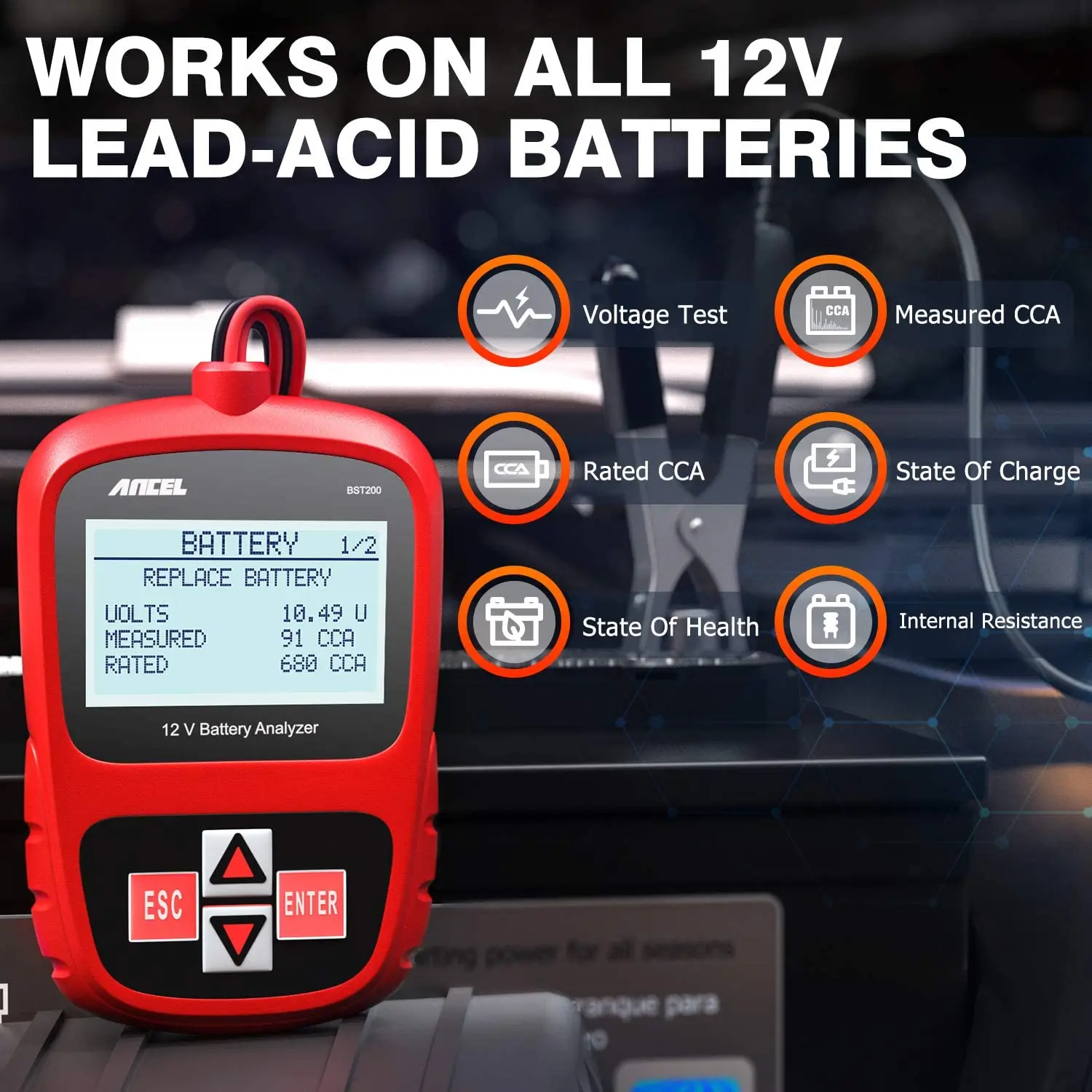 Battery Monitoring Tester ANCEL BST200 12V Car Battery Tester 100-1100 CCA Automotive Battery Analyzer Tool Digital Analyzer for Car Truck Motorcycle