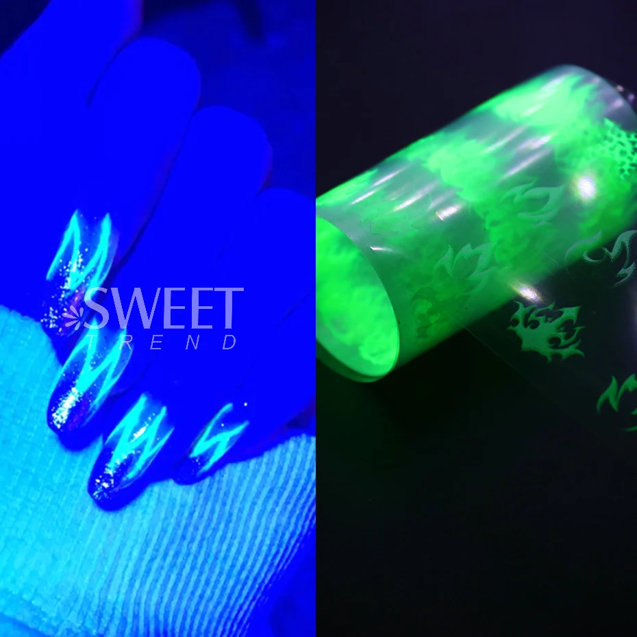 10 Roll/Box Fluorescent Fire Flame Nails Manicure Foils Neon Spark Design Transfer Stickers Halloween Series Starry Parper Decor