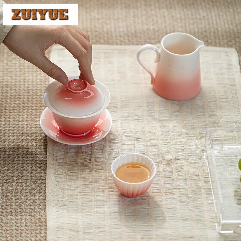 140ml Gradient Watermelon Red Gaiwan Household Sancai Tea Tureen Ancient Tea Maker Cover Bowl Teaset Accessories Decoration Gift
