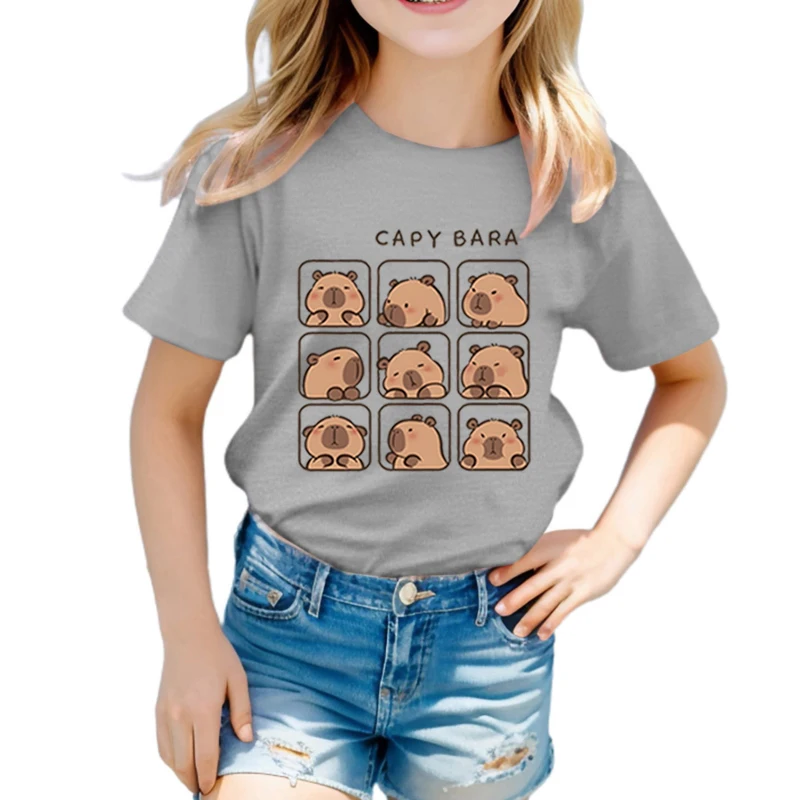 Children's Clothing Kawaii Cartoon Capybara Print Short Sleeve T-shirt Cute Capybara Lover Gift Animal Capybaras Harajuku Tshirt 3