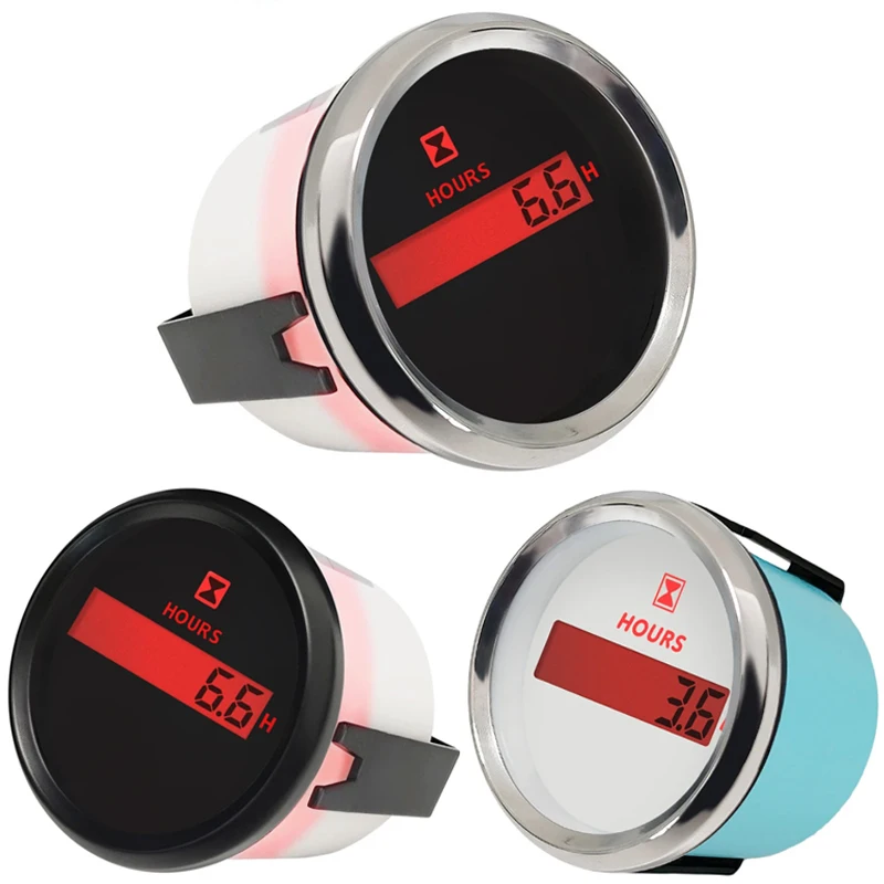 

Automotive 52mm Hour Meters Tuning Instrument 0-99999.9H Truck Hourmeters Devices Marine Black Time Gauges Red Backlight 9-32vdc