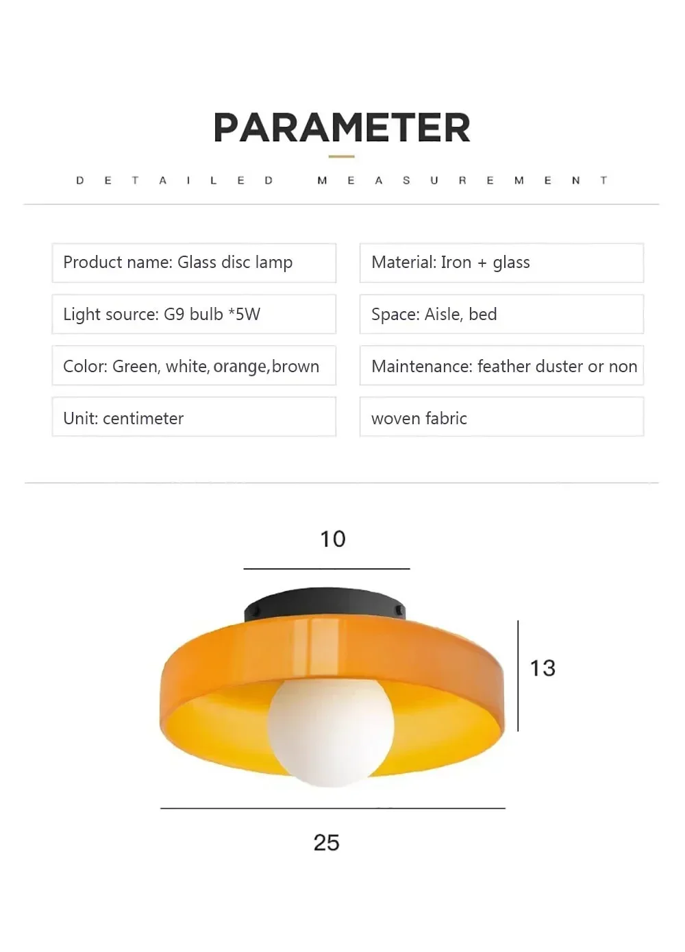 Description Picture 3 of itemG9 Dia 35cm Ceiling Light Glass Source Room Decor Wall Lamp Bedroom Living Room Interior Home Decoration LED Lighting Fixture