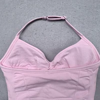 2 Pieces Seamless Yoga Set Workout Clothes Shorts Sets Adjustable Longline Strappy Top Scrunch Shorts Yoga Clothing Gym Set - Image 4