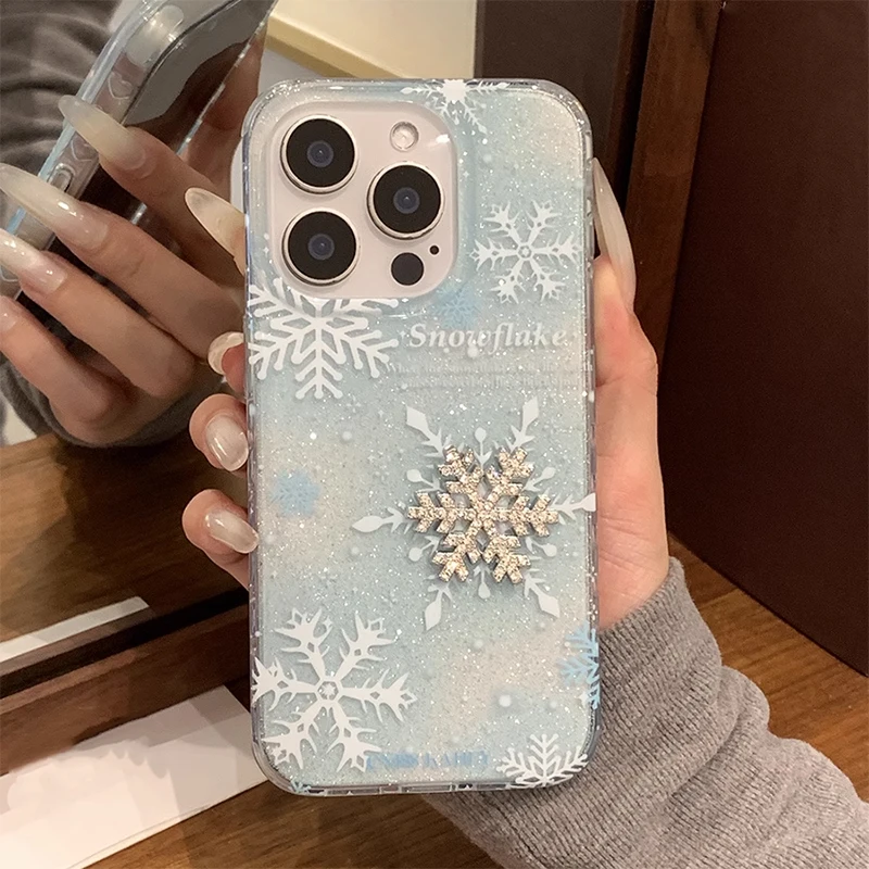 Winter Snowflake Clear Phone Case For iPhone 16 Pro Max 15 13 14 Shockproof Back Cover