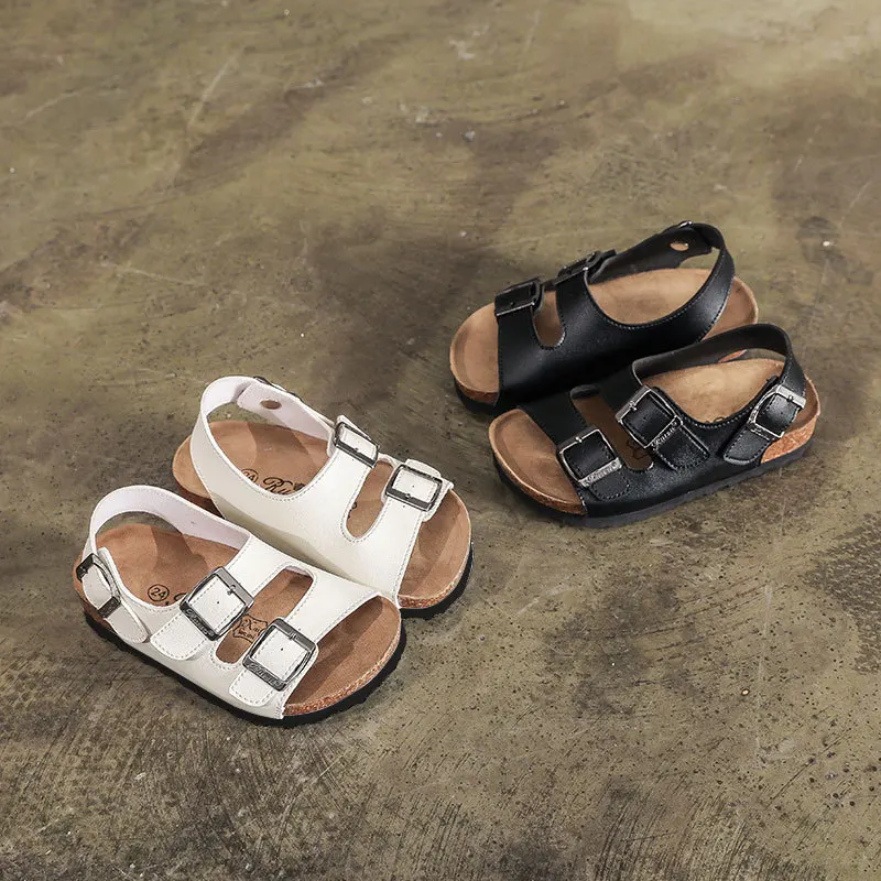 Summer New Kids Beach Sandals for Boys Cork Sandals Non-slip Soft Leather Sport Sandal Outdoor Fashion Children's cork Slippers