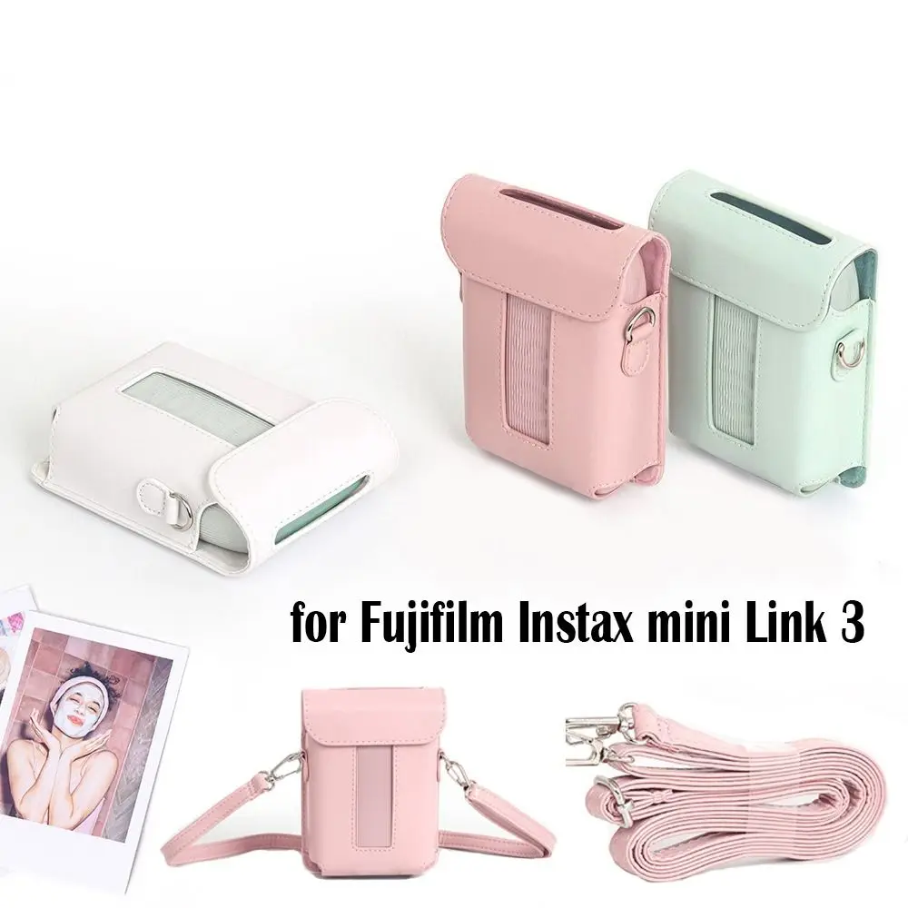 PU Leather Printer Carrying Case Retro with Shoulder Strap Storage Anti Drop Dustproof for Fujifilm Instax Mini Link 3