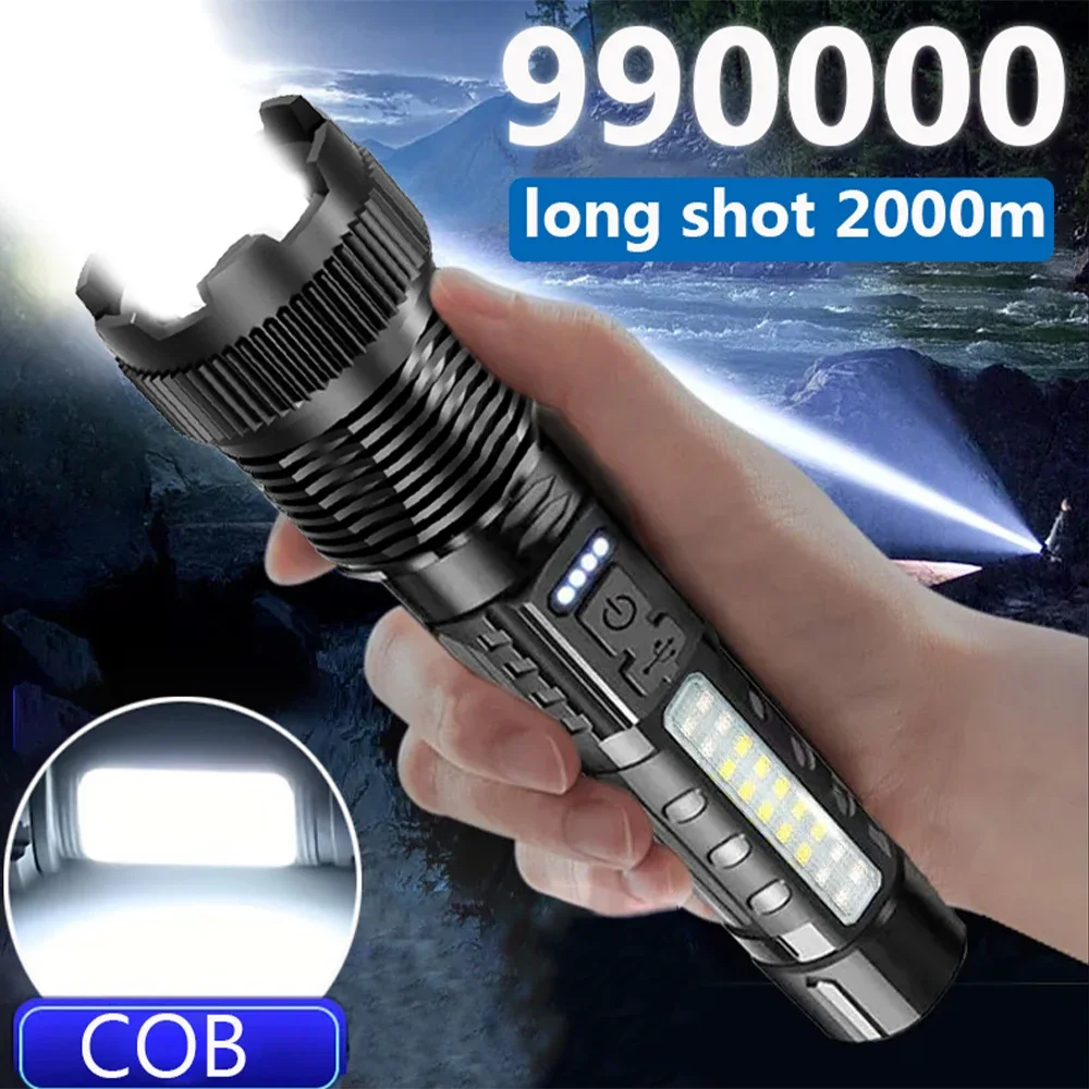 High Power LED Flashlight USB Rechargeable Torch Strong Light ...