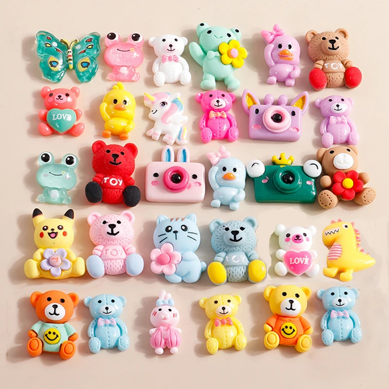 단색 귀여운 곰 새 유니콘 매력 송진 플랫백 카보숑 액세서리 장식, 네일 아트용, 헤어 보우 전화 케이스, 10 개 믹스