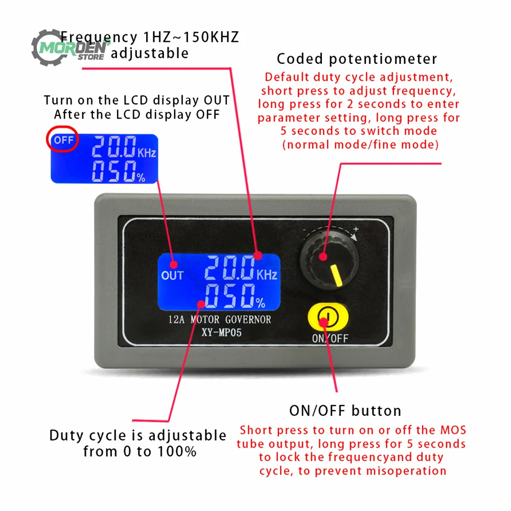 DC6-30V 12V 24V Motor Speed Controller Regulator 5A 150W Adjustable LED Dimmer Frequency Ratio XY-MP05 WiFi Remote Controller