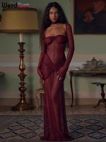 Weird Puss Sexy Bright Silk 3 Piece Set Women Solid Collar+See Through Full Sleeve Shawl+Chest Wrap Patchwork Dress Long Bodycon 1