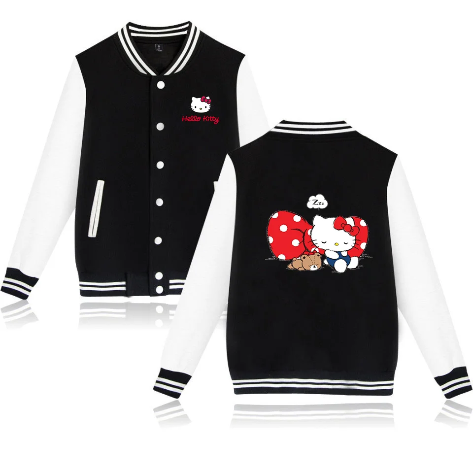 thumbnail image 1 of Chaqueta bomber de Hello Kitty para mujer y hombre, chaqueta de béisbol de otoño, abrigo de estudiante, ropa de calle, chaqueta bomber de estilo universitario de estilo Harajuku, 1 of 5