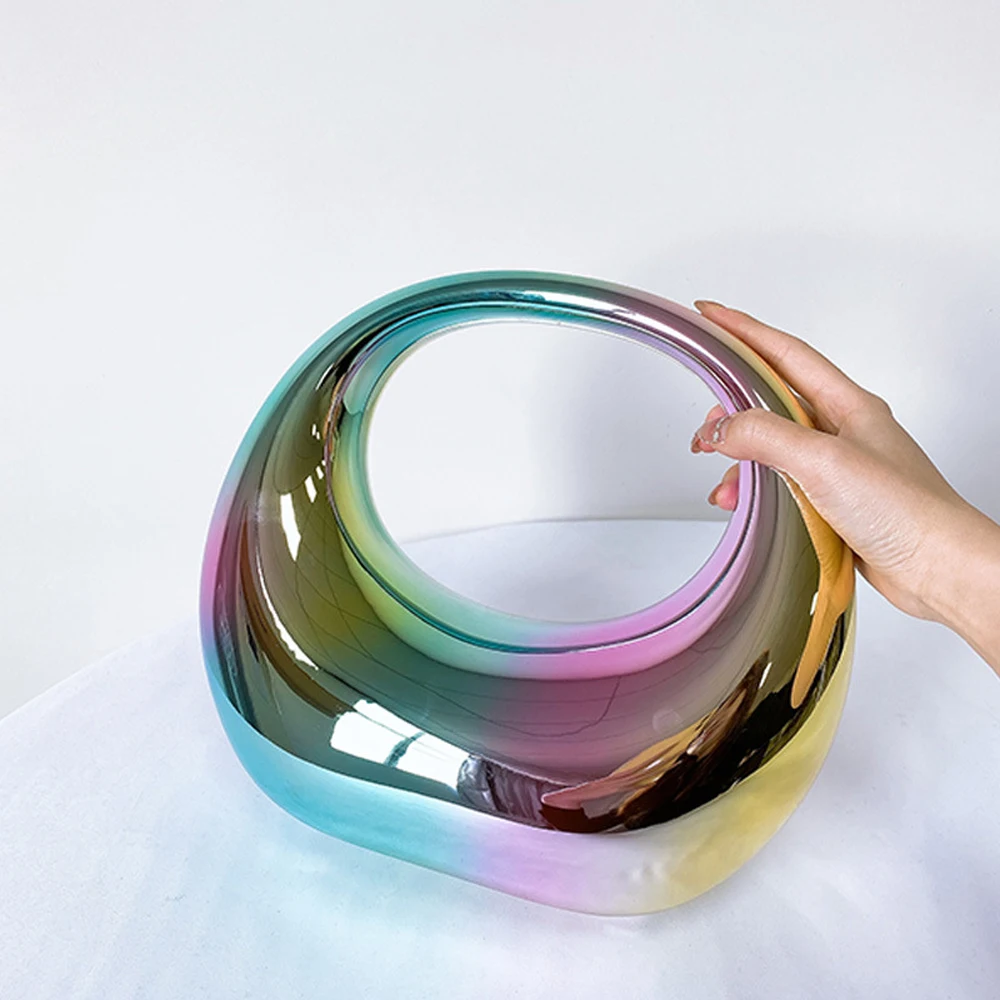 Golden Acrylic Women Hobo Bags Luxury Designer Clear Beach Handbags Dinner Party Wedding Round Top Handle Evening Clutch Purse