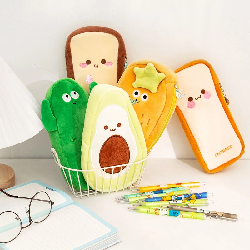 

Милая косметичка с тостов, клубника, авокадо, искусственная косметичка, плюшевый мешочек для ручек, сумка для хранения хлеба, фруктов, школьные и офисные канцелярские принадлежности
