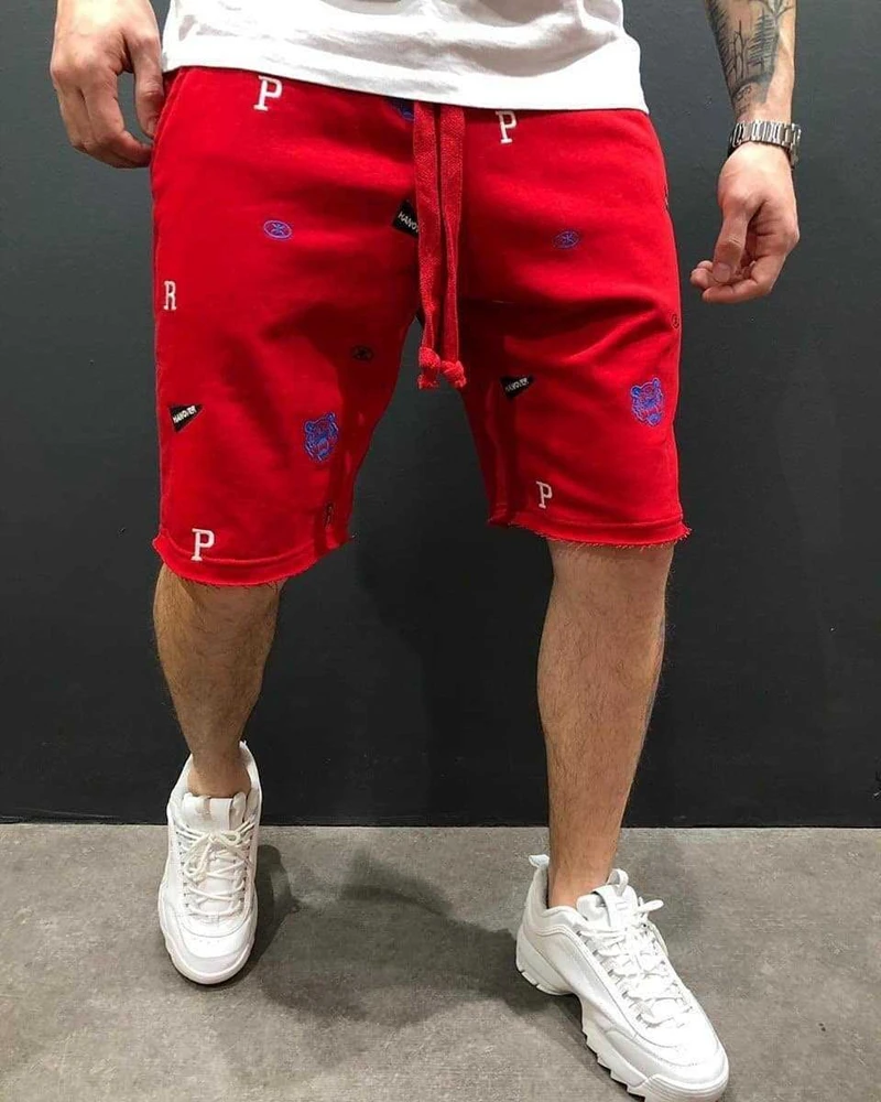 

Summer Casual Shorts Men Breathable Relaxed Fit Breeches Solid Color Embroidery Jogger Bermuda Mens Trendy Social Shorts For Men