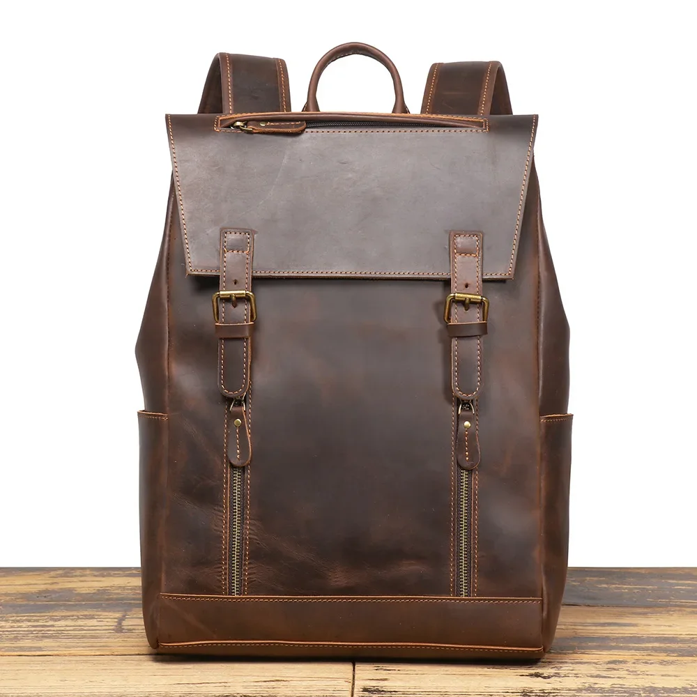 Vintage Full-Grain Leather Backpack Anti-Theft Laptop Bag for Work & Adventure