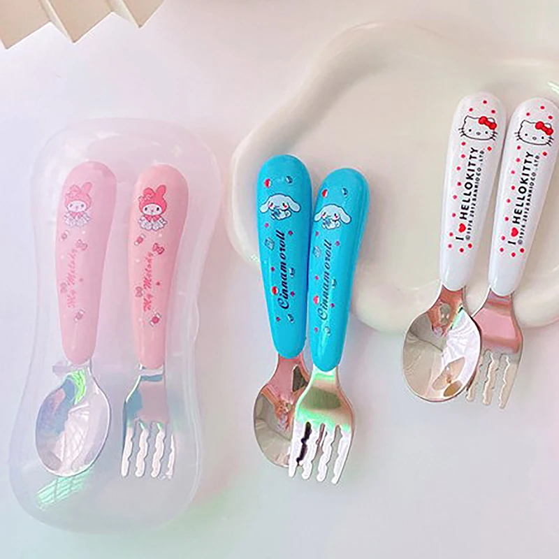 

Sanrio Hello Kitty Spoon and Fork Set of 2 Cute Cartoon Hello Kitty Kawaii Tableware Set, Portable Travel Accessories