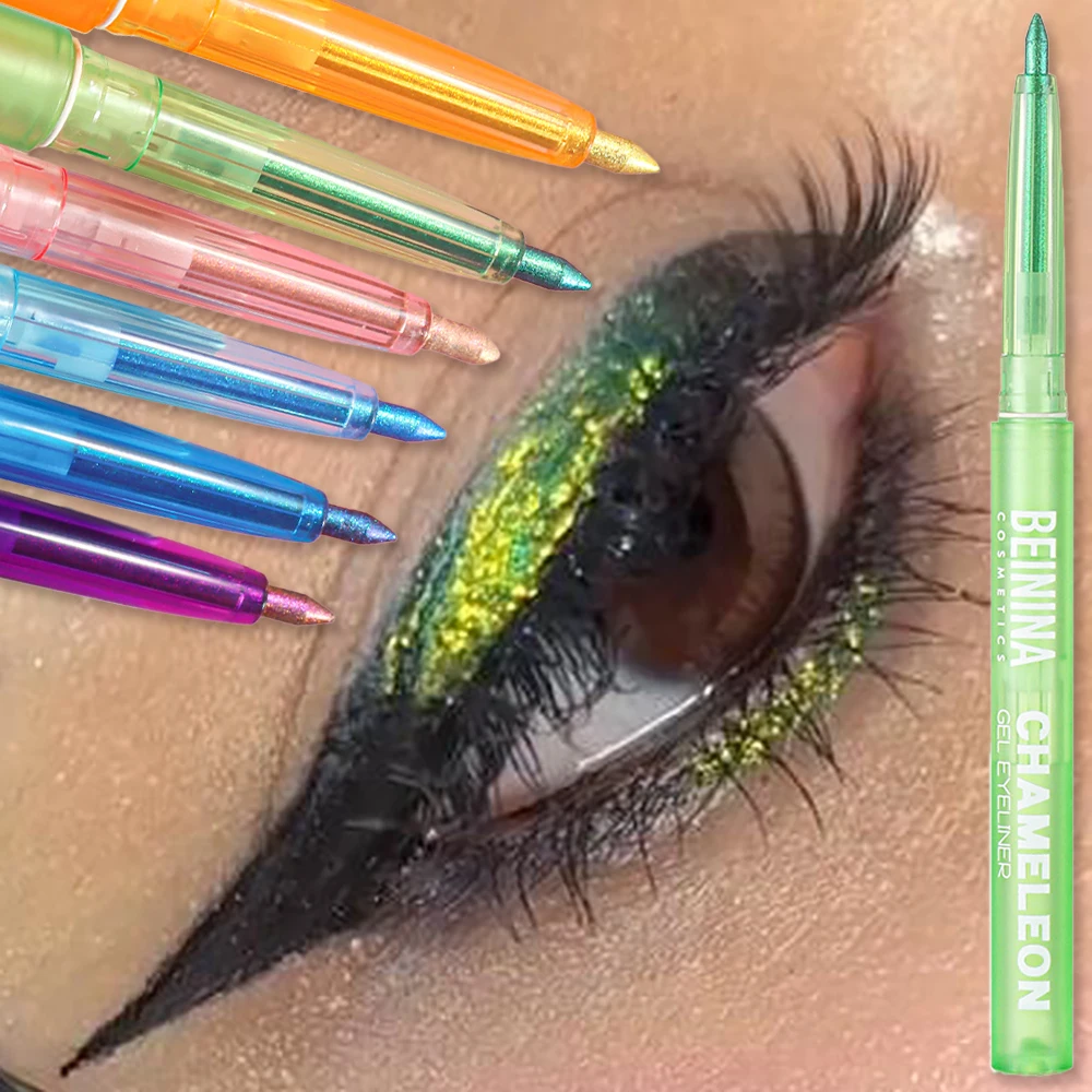 Shiny Chameleon Green Eyeliner Gel Metallic Eyeshadow Multicolor Eye Liner Pearlescent Polarized Glitter Eye Pigment Makeup_voghion.com