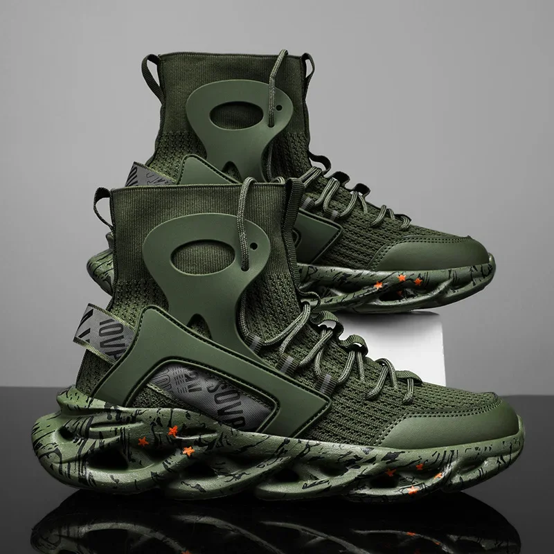 New Exquisite Men's Sneakers High Top Fashion Trend Versatile Casual Shoes Mesh Breathable Lightweight Sports Running Shoes