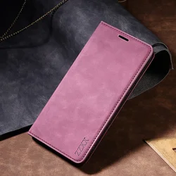 Luxury Magnetic Flip Wallet Case with Card Slot - Leather Design for iPhone 13 (Wine red)