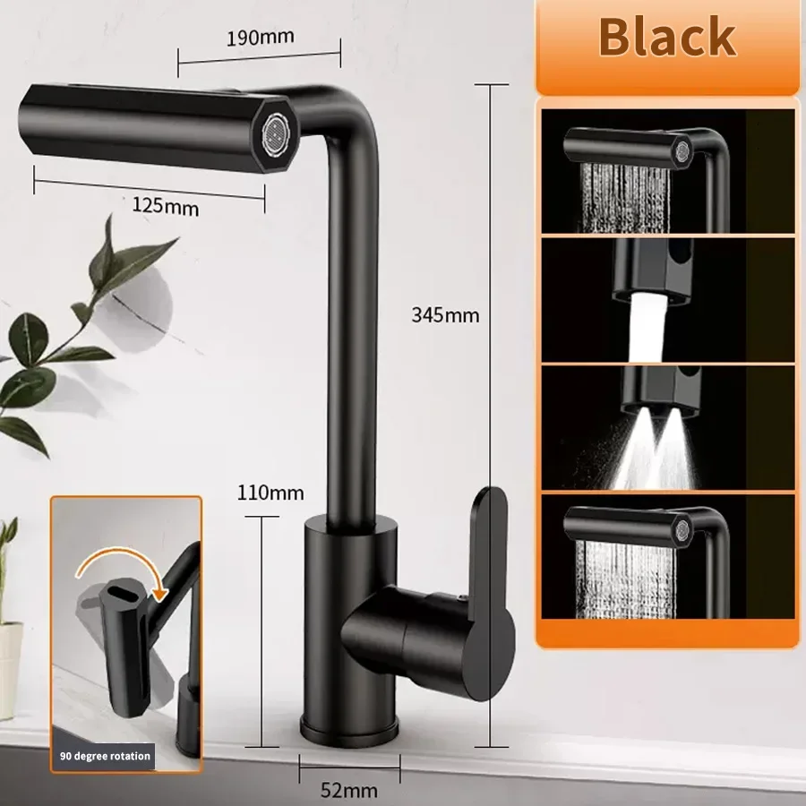 حنفية مطبخ عالمية بتصميم شلال، مزودة بأربعة أوضاع،...