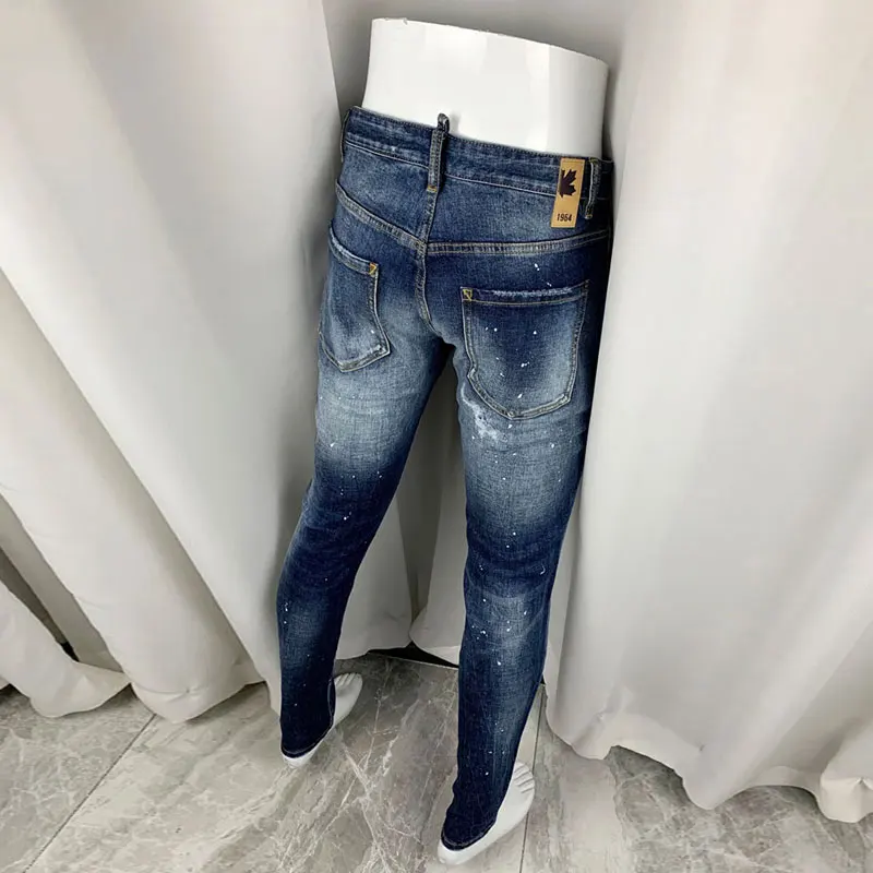Street Fashion Men Jeans High Quality Retro Blue Stretch Slim Fit Ripped Jeans Men Painted Designer Vintage Brand Pants Hombre