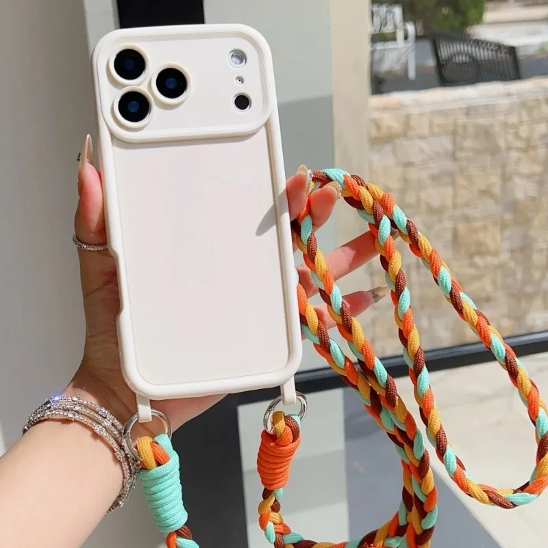 Crossbody Lanyard Braided Cord Liquid Silicone Phone Case with Necklace Strap