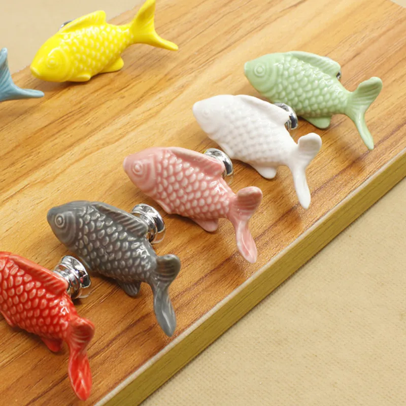 Children Drawer Knobs Fish Shape Ceramic Handles for Kids Room Kitchen Cabinet Handles Cupboard Knobs Furniture Hardware