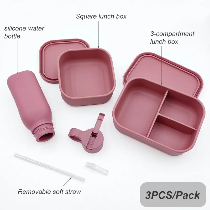 Silicone Water Bottle Free Personalized Name Lunch Bento Box Portable Camping Picnic Fishing Food Box And Water Bottle