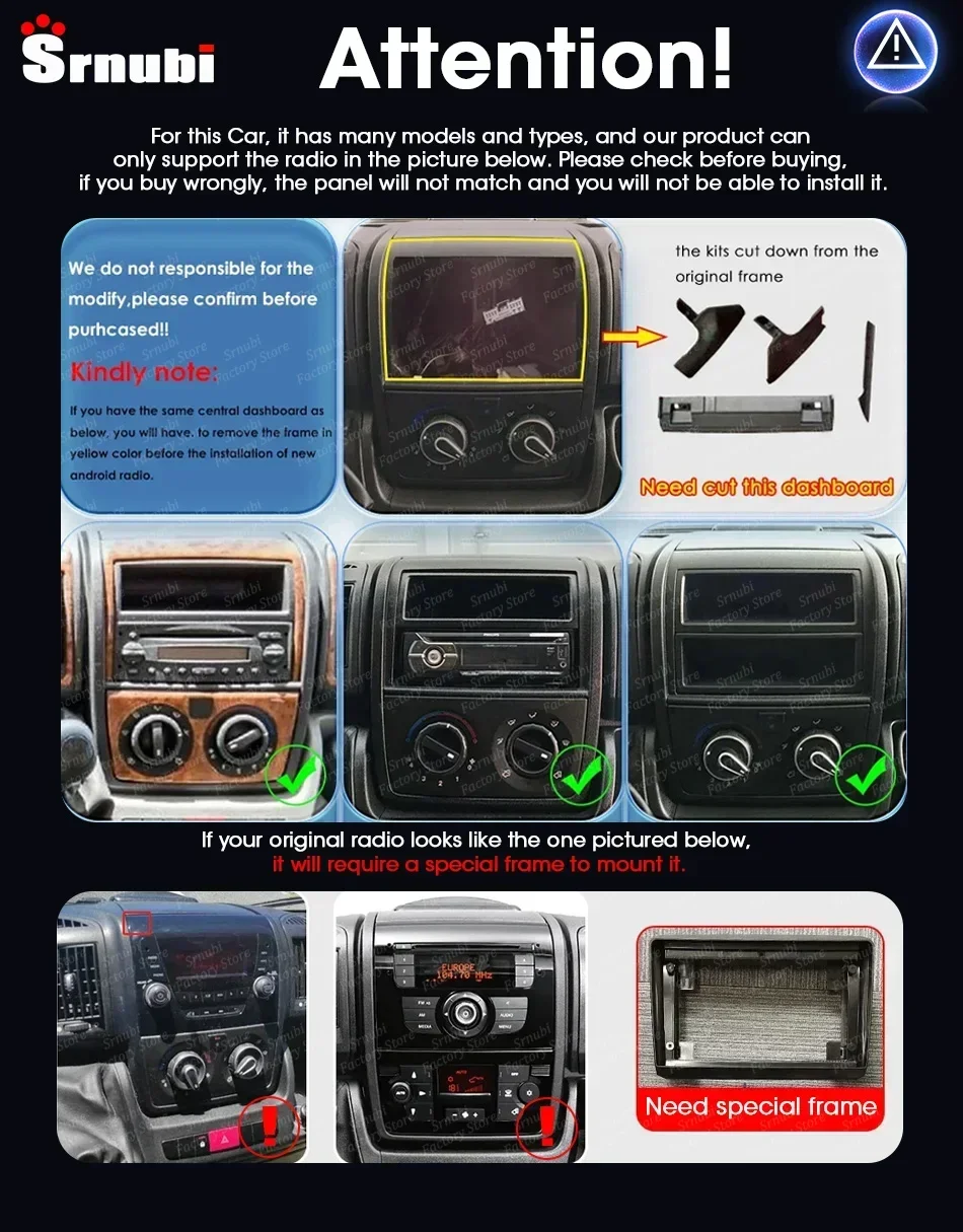 Srnubi 2Din Autoradio für Fiat Ducato Peugeot Boxer 2 Citroen Jumper 2 2006 - 2015 Multimedia Carplay Android 14 Stereo-Player – Detail 1