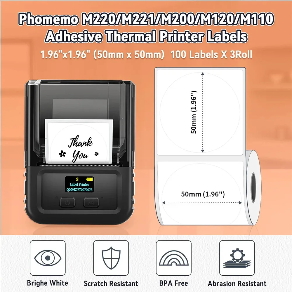 Papel Térmico Phomemo - 3 Rolos Etiquetas 50x70 Mm Para Impressoras M110/M220/M221 - 110 Etiquetas Por Rolo